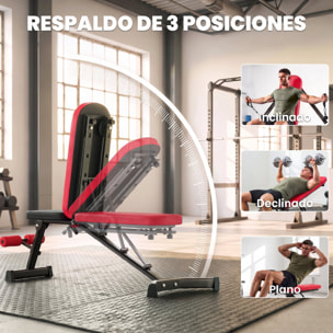 Banco de Musculación Plegable, Banco de Pesas, Respaldo Ajustable en 3 Niveles, Plano/Inclinación/Declive, Extensión de Pierna y Bandas de Resistencia, para Entrenamiento en Casa Gimnasio