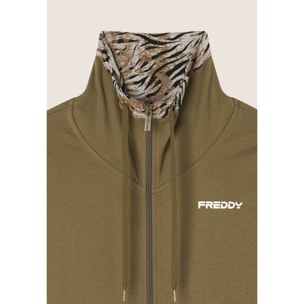 Tuta interlock con zip e collo alto interno fantasia