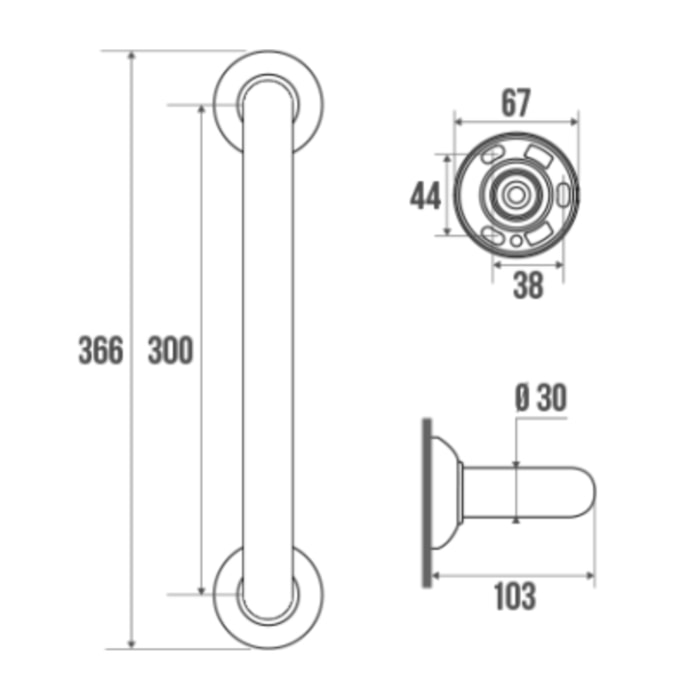 Barre de maintien droite PMR PELLET Essentiel confort 30 cm aluminium époxy blanc