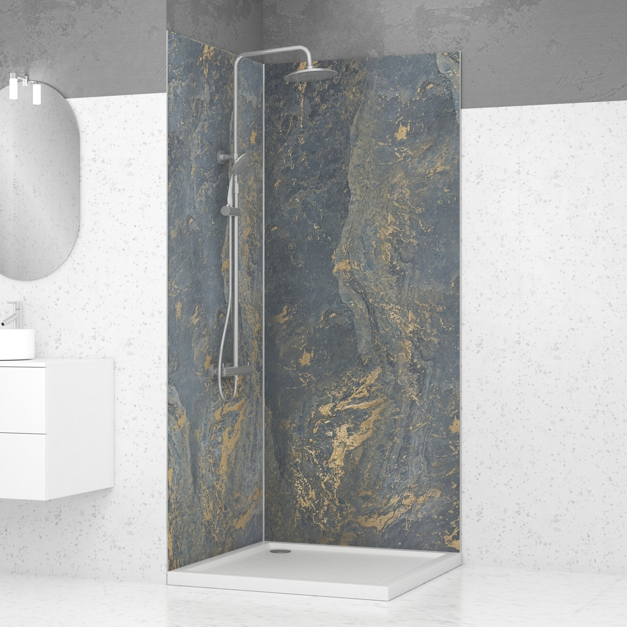 Pack de 2 Panneaux Muraux Pierre Venus 90+90x210 cm avec Profilés ANODISE BRILLANT - STONE'IT