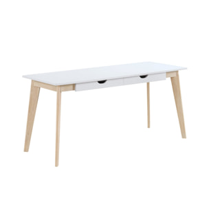 Bureau avec rangements 2 tiroirs scandinave blanc et bois clair L160 LEENA