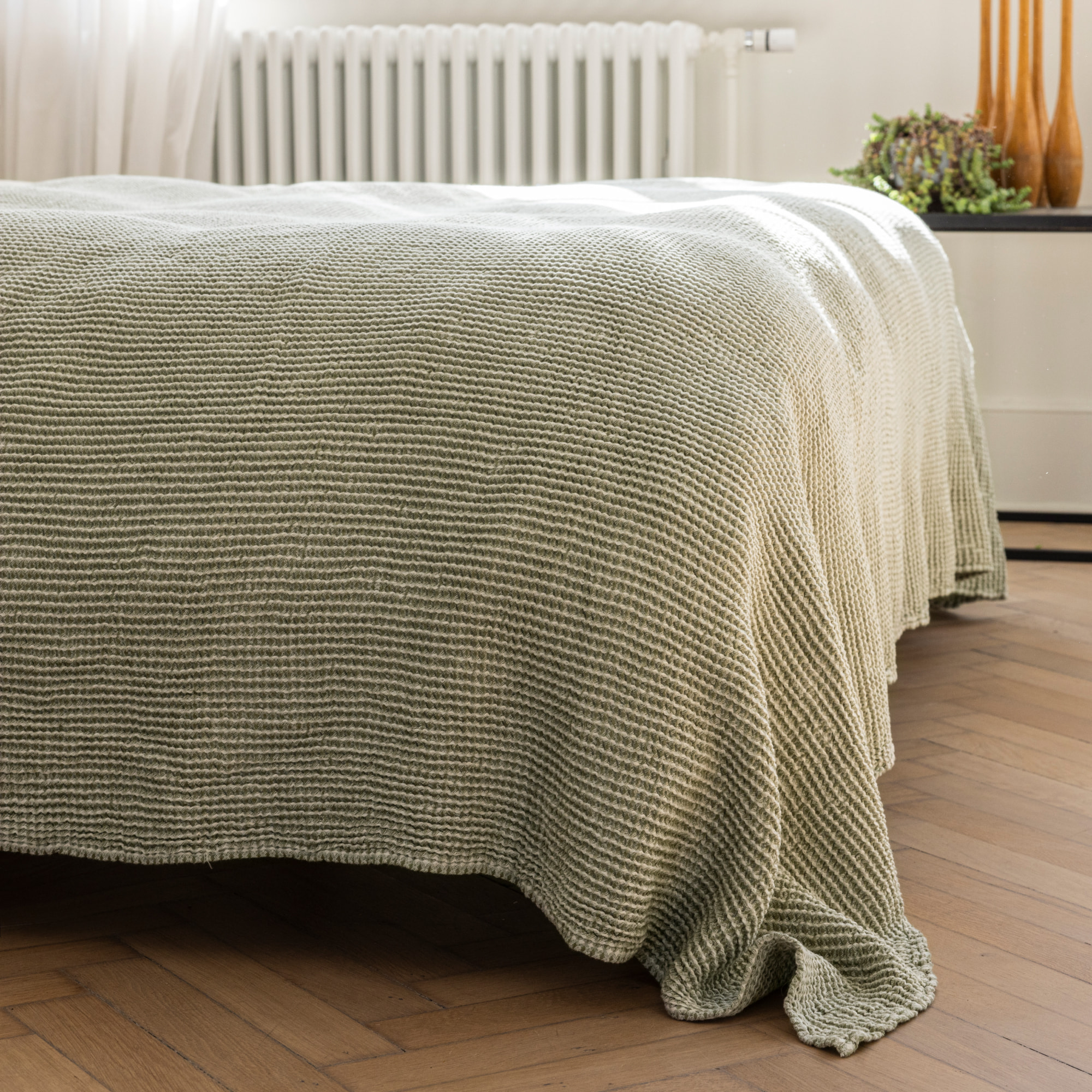 Couvre-lit coton et lin, DECO ESPRIT NID D'ABEILLE