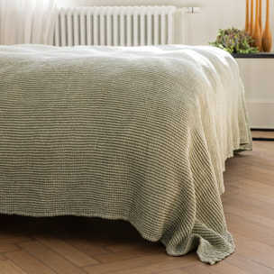 Couvre-lit coton et lin, DECO ESPRIT NID D'ABEILLE