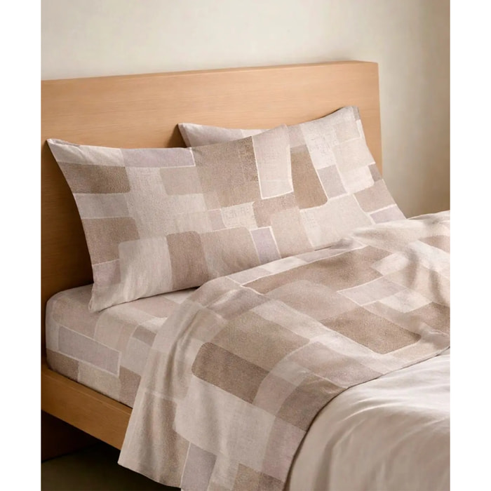 Lenzuolo Inferiore Angolare BRICK BEIGE 100% Cotone e Made in Italy a quadri geometrico