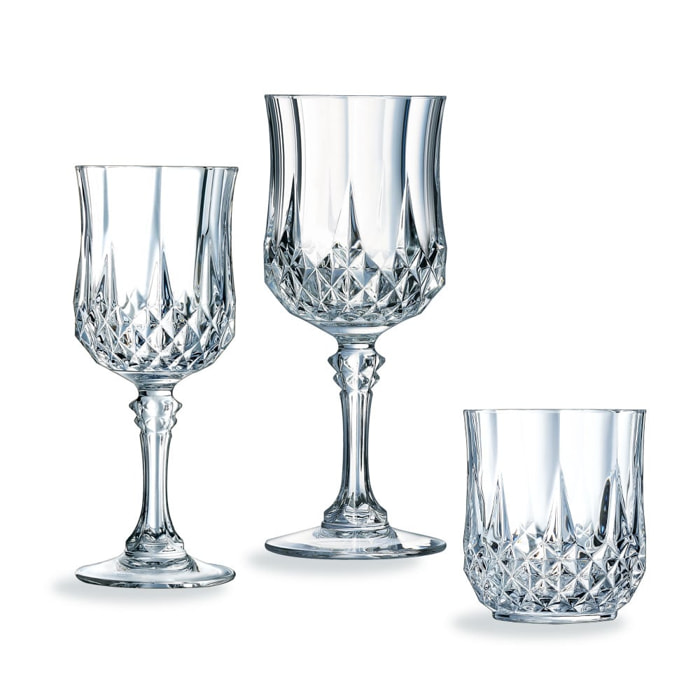 Ensemble 18 verres à pied et verres à eau Longchamp - Cristal d'Arques
