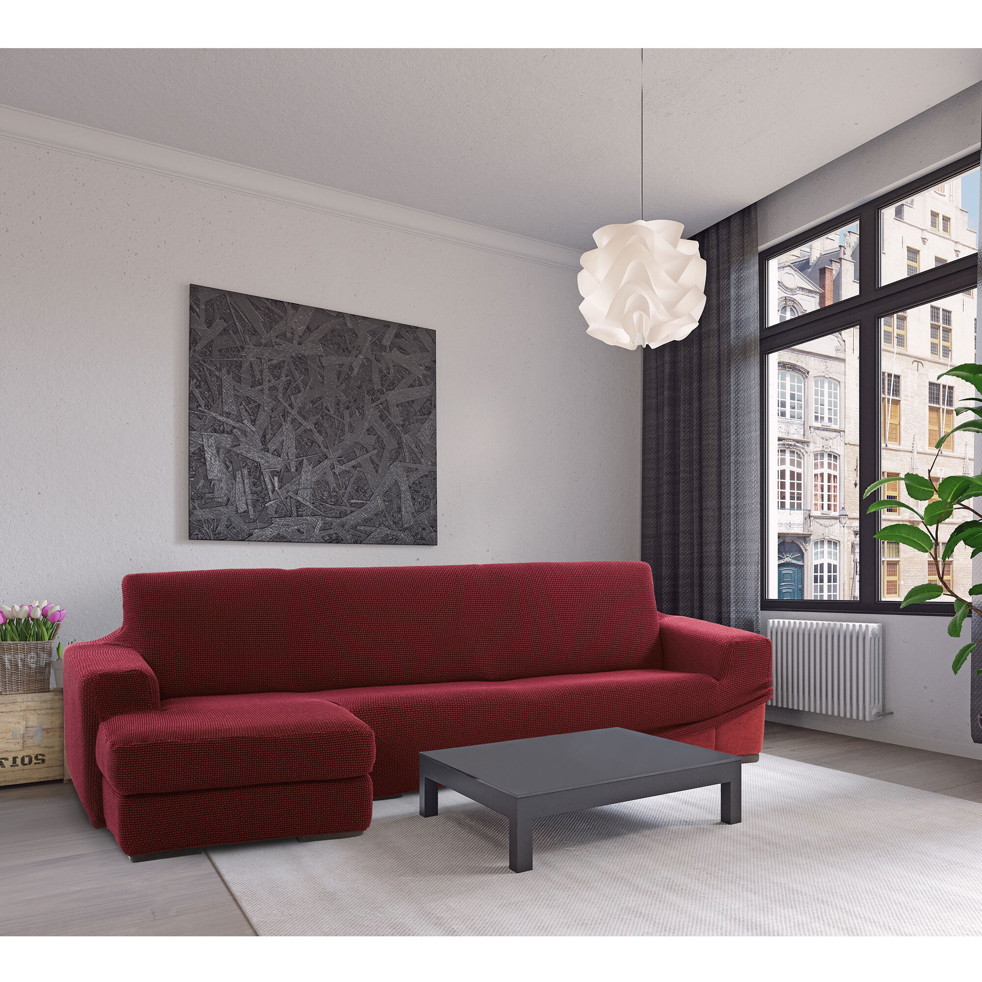 Funda para Chaise Longue izquierdo (visto de frente) brazo largo SÚPER ELÁSTICA modelo HELENA