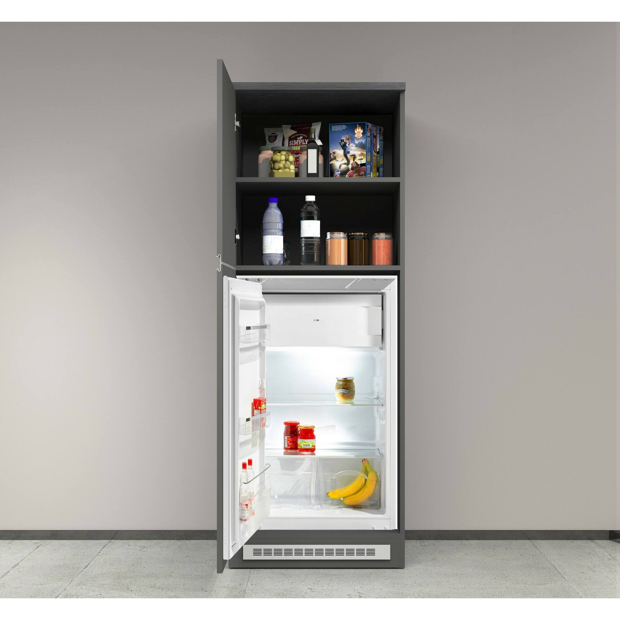 Dispensa da cucina Dcasasol, Mobile multiuso, Armadio porta frigo a 2 ante, 100% Made in Italy, 60x60h165 cm, Antracite e Ardesia