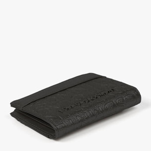 Elegante portamonete effetto pelle nera con monogramma inciso tono su tono