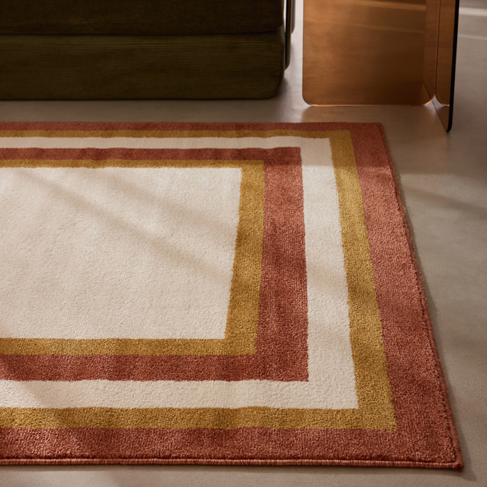 SANTAL - Tapis de salon ocre à motif cadre rétro