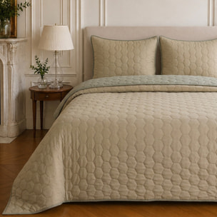 Couvre-lit matelassé réversible 100% polyester bicolore beige - NAZIM