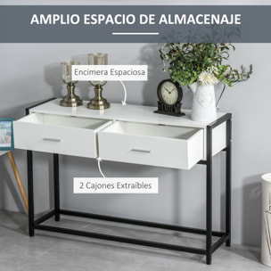 Mesa de Consola 120x34x81 cm Mesa de Entrada con 2 Cajones y Pies Ajustables Mueble Recibidor de Estilo Moderno para Pasillo Salón Blanco y Negro