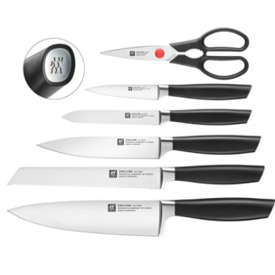 7-pcs, Bloc de couteaux, Argent, Blanc