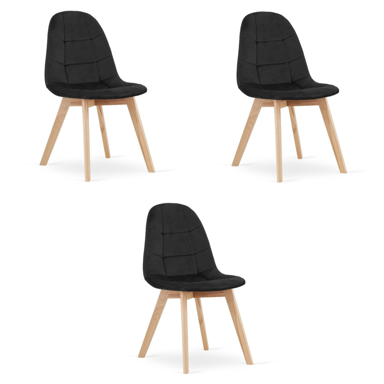 Set di 3 sedie Bora in velluto nero e legno di faggio