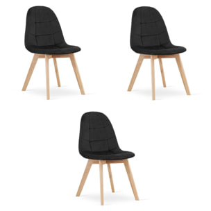 Set di 3 sedie Bora in velluto nero e legno di faggio