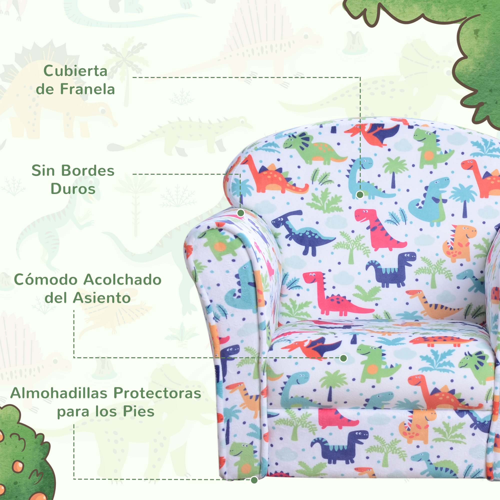 Sofá Infantil de Madera Franela y Espuma 50x39x44cm Multicolor