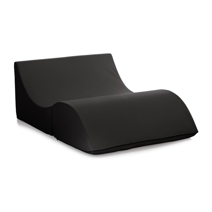 Letto pieghevole Annabella, Pouf trasformabile in letto matrimoniale, 100% Made in Italy, Pouf trasformabile in una chaise longue in ecopelle, Cm 100x200h70, Nero