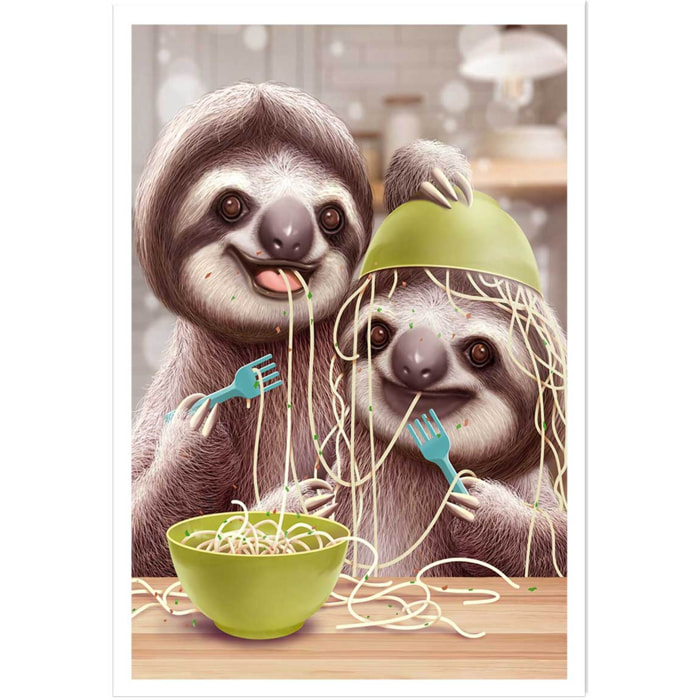 Affiche enfant jeune paresseux et spaghetti  Affiche seule