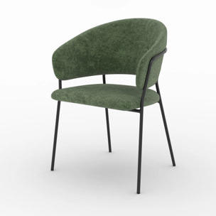 Lot de 2 chaises en tissu vert sapin et pieds en métal noir - Amaya