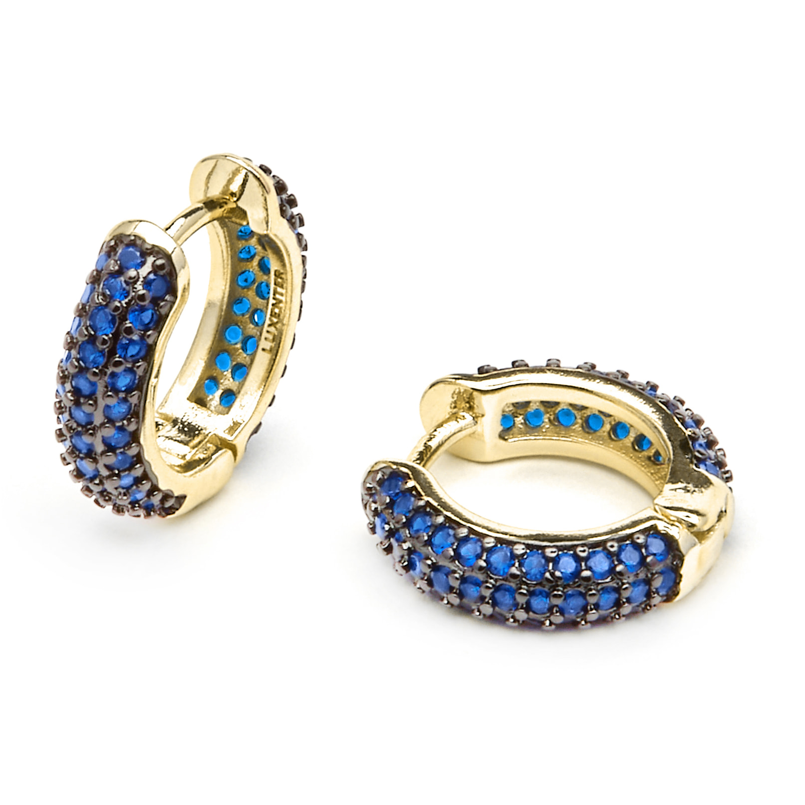 Pendientes de 9mm de diámetro acabado oro amarillo de 18k y Circonita Zafiro
