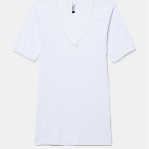 Camiseta térmica de mujer de fibra de invierno de manga corta