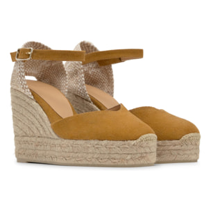 Alpargata de cuña Chiarita en algodón orgánico lavado con doble plataforma