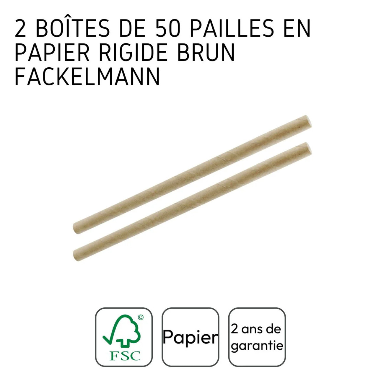 Lot de 2 boites de 50 pailles en papier rigide brun 15 cm Fackelmann Nature