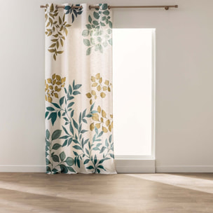 Rideau à œillets polylin imprimé feuillages tamisant - Naturel