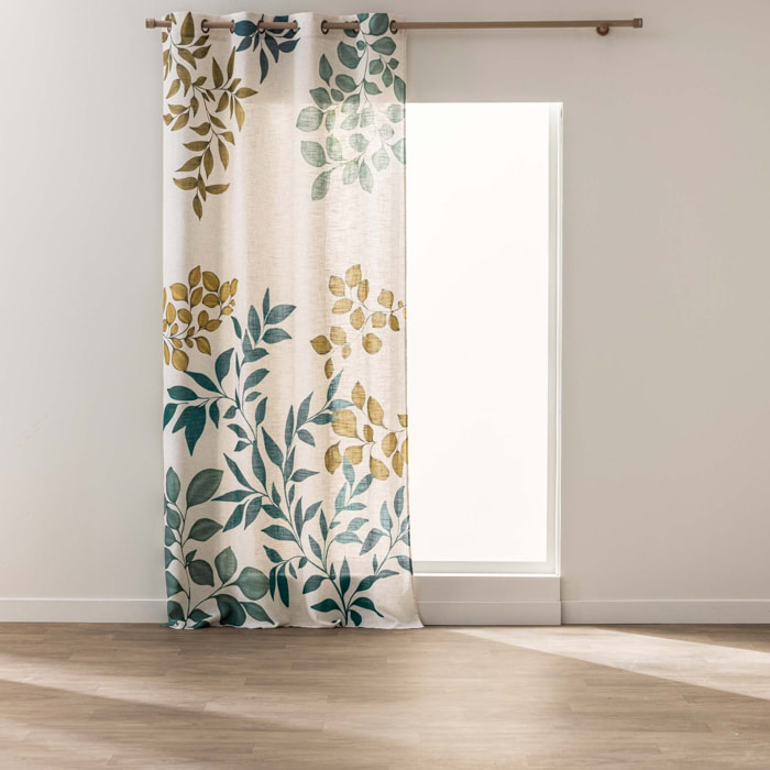 Rideau à œillets polylin imprimé feuillages tamisant - Naturel