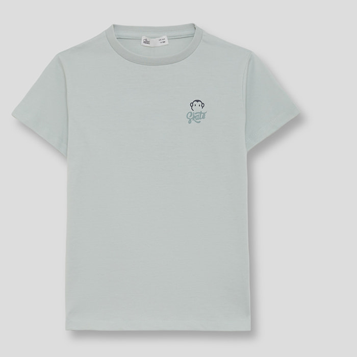 Camiseta de Manga Corta Lisa con Pequeno Logo de Mono Bordado en el Pecho | Color: Verde agua | Street Monkey