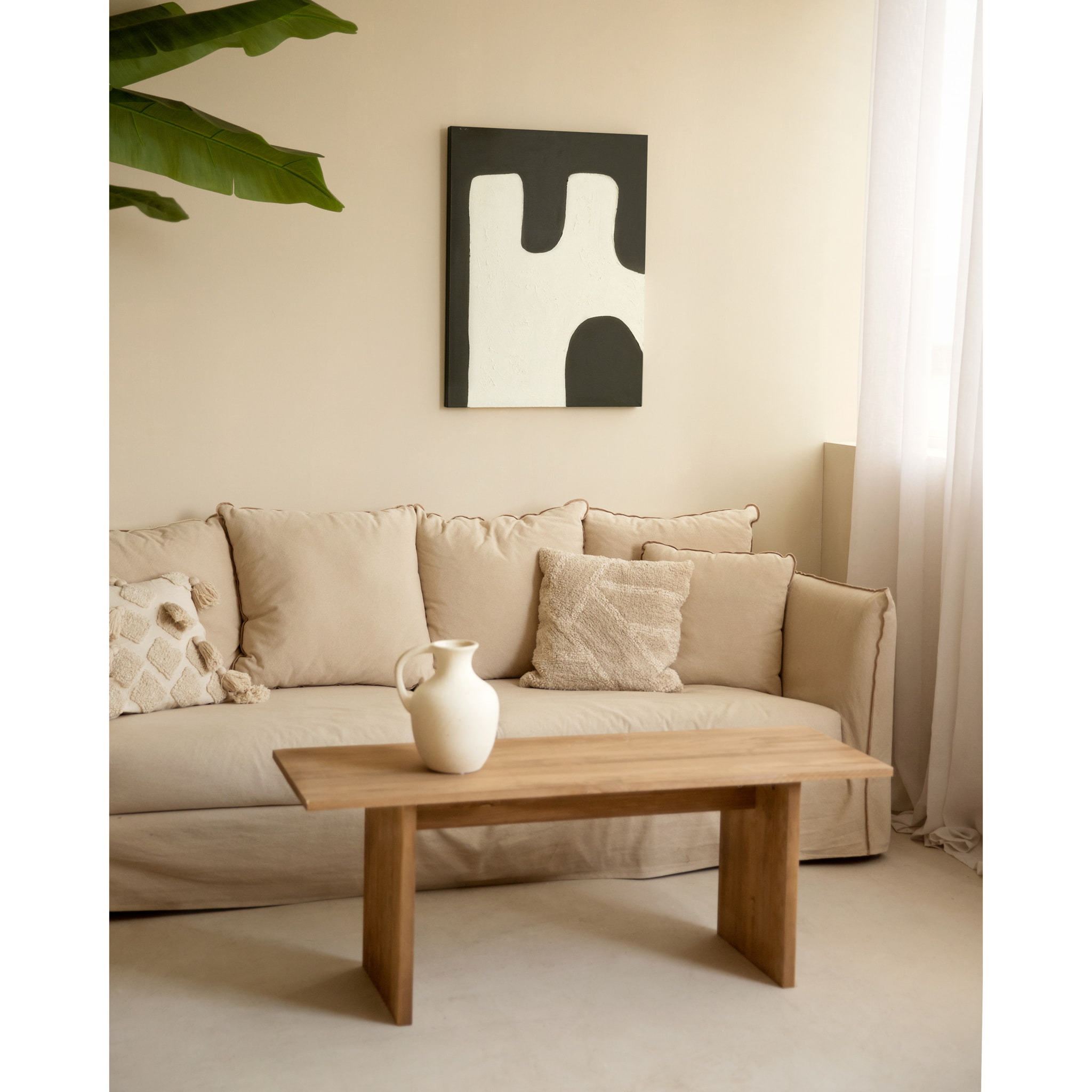 Tableau noir et blanc décoratif sur coton avec cadre en bois peint à la main à la peinture à l'huile en différentes tailles