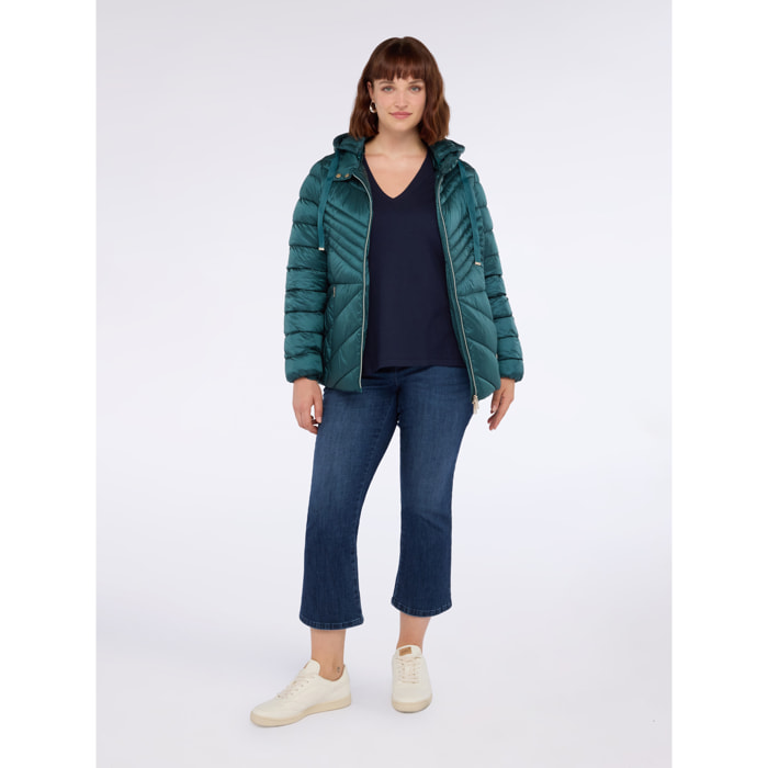 Fiorella Rubino - Plumífero acolchado con diseño chevron y capucha - Petrol Blue