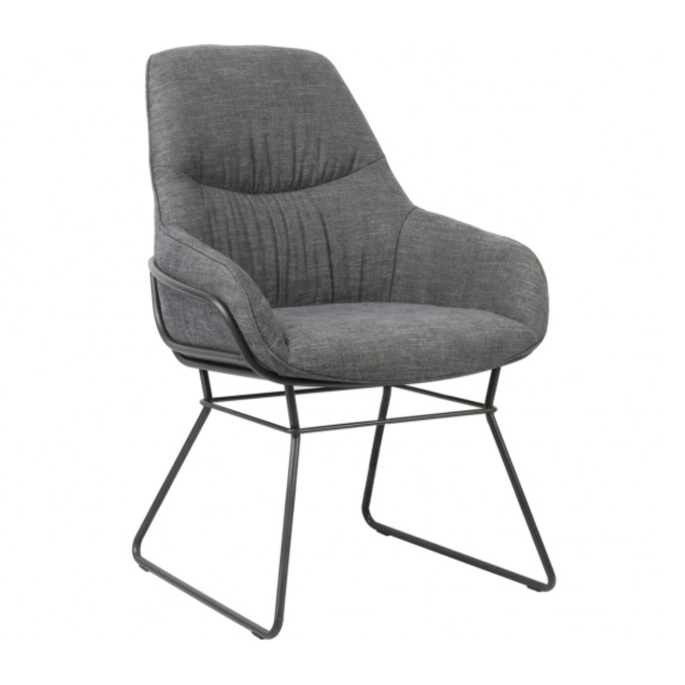 Fauteuil tissu gris avec accoudoirs et pieds luge métal noir - OSLO