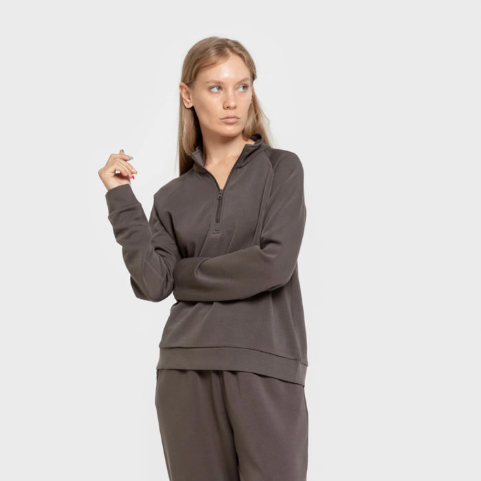 Felpa con mezza zip in stile modal da donna grigio marengo