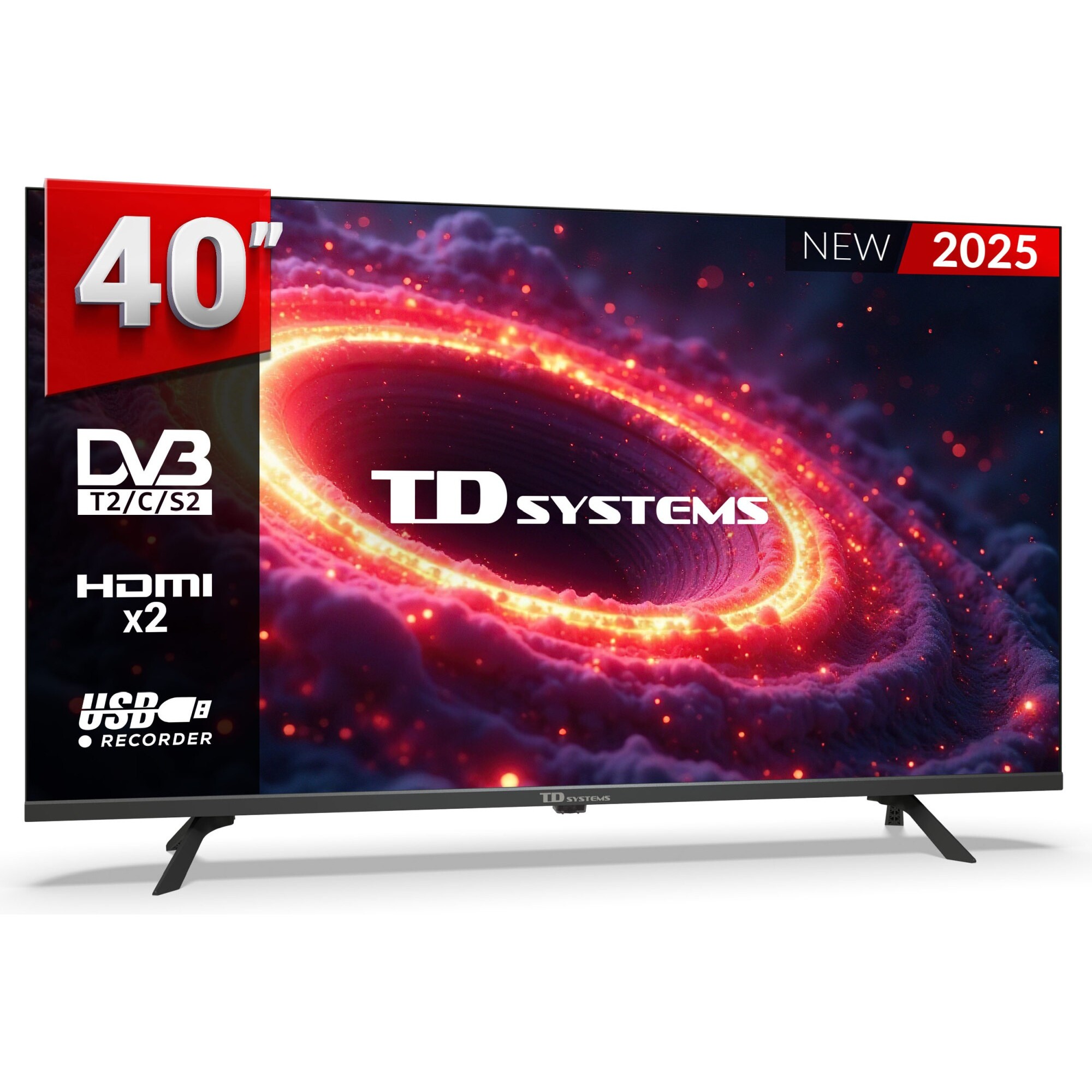 Televisor 40 Pulgadas Full HD No Smart TV, USB Grabador reproductor, Sintonizador digital DVB-T2/C/S2 - TD Systems M40K21F