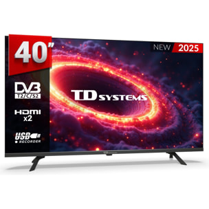 Televisor 40 Pulgadas Full HD No Smart TV, USB Grabador reproductor, Sintonizador digital DVB-T2/C/S2 - TD Systems M40K21F