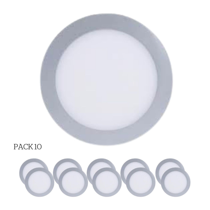 Forlight Easy Circular - 10 Downlights con LED integrado 6000K para iluminar hacia abajo ON/OFF ø22,5cm Color Gris