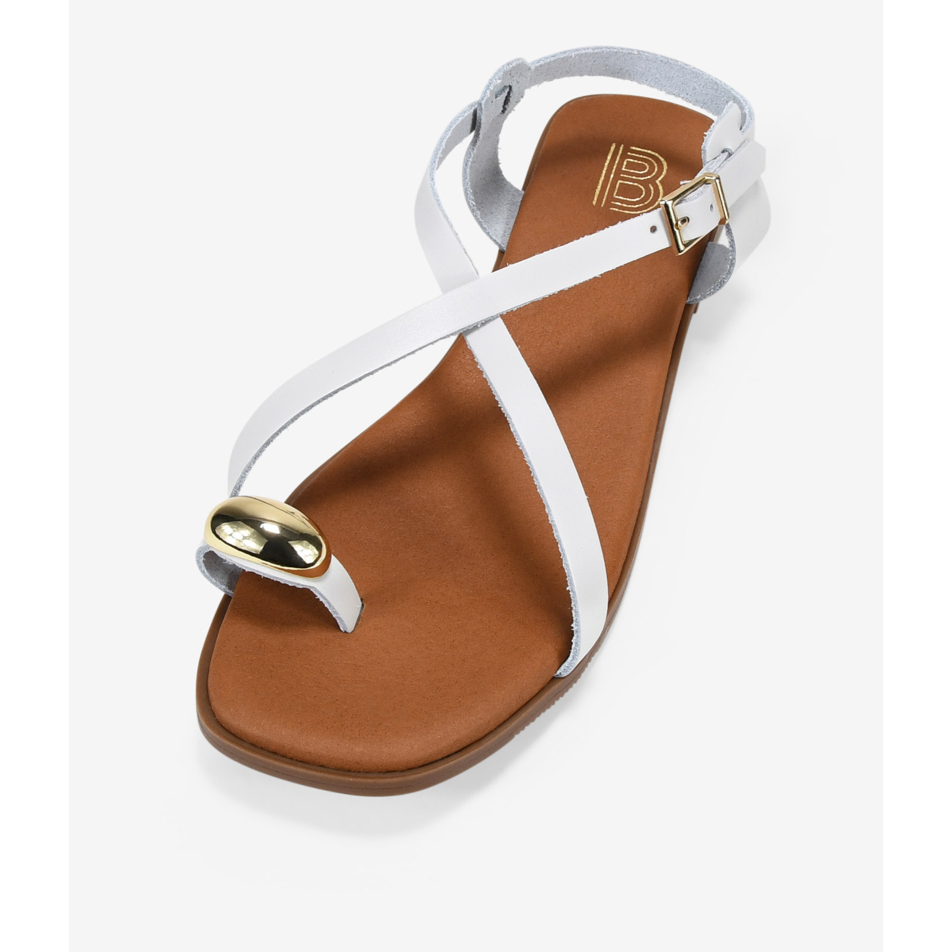 Sandalias de dedo blancas en piel con adorno metálico