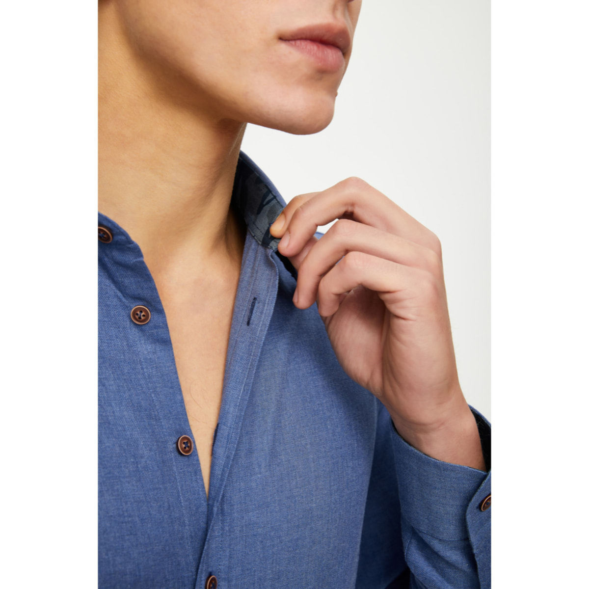 camicia 1 bottone button down slimuomo Flanella Unita Blu avion