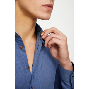 camicia 1 bottone button down slimuomo Flanella Unita Blu avion