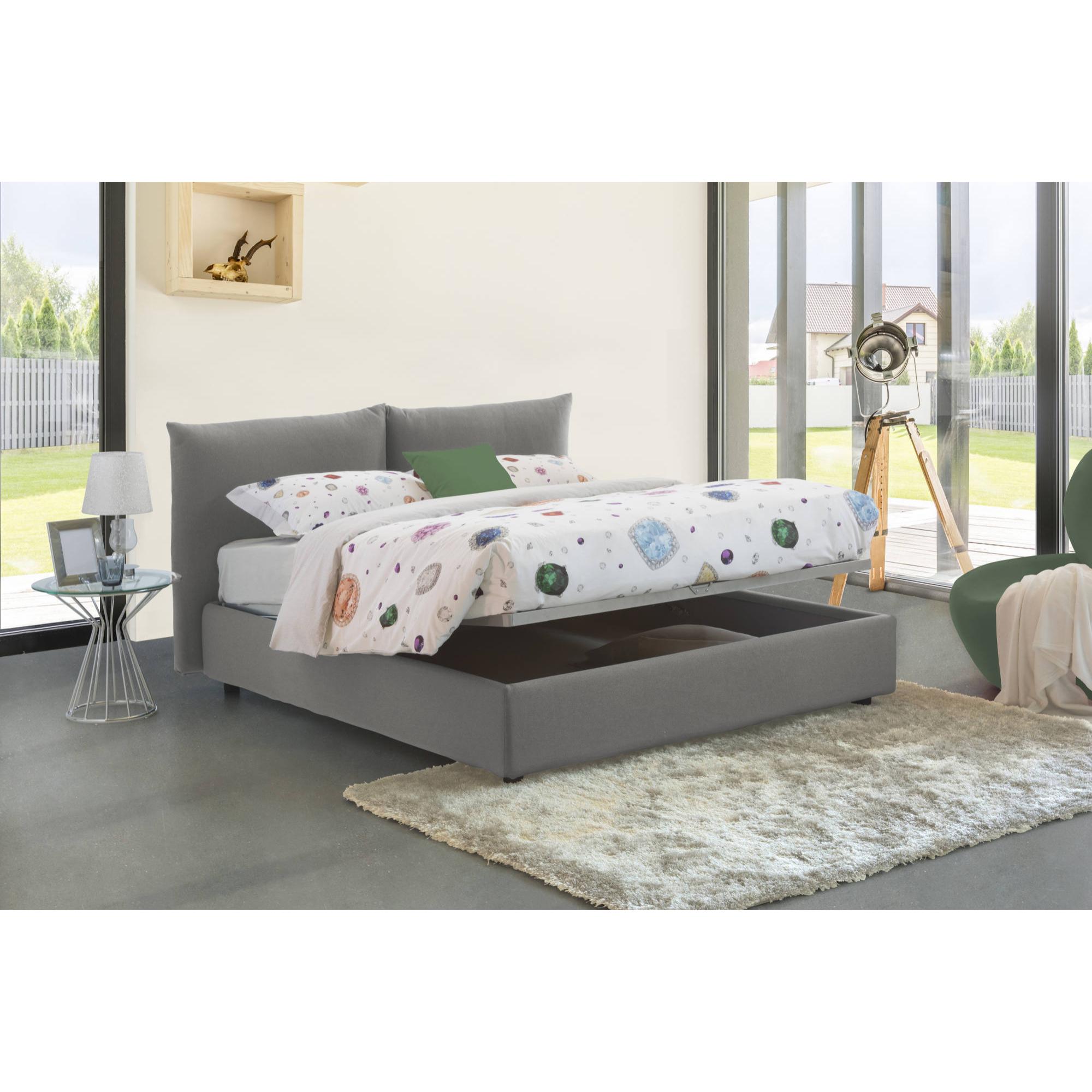 Letto matrimoniale Tiziana, Letto contenitore con rivestimento in tessuto, 100% Made in Italy, Apertura frontale, adatto per materasso Cm 160x190, Grigio