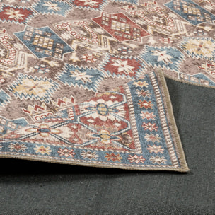 Tapis intérieur motif oriental / persan rouge. marron et bleu 200 x 290 cm - Tomo