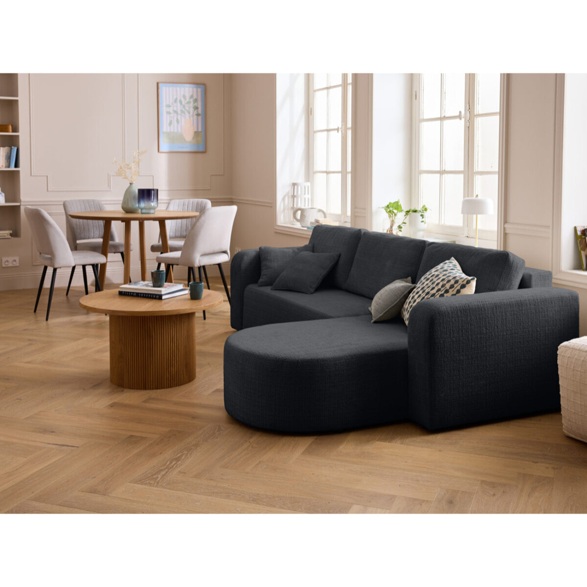 Miro - canapé d'angle réversible - 4 places - convertible avec coffre - en velours texturé - Gris Anthracite
