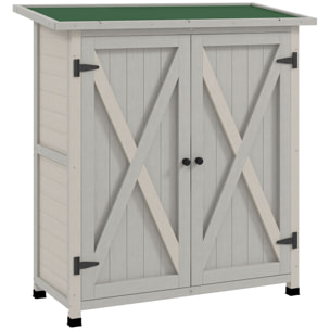 Abri de jardin armoire de jardin sur pied dim. 110L x 55l x 117H cm 2 étagères 2 portes toit bitumé bois sapin pré-huilé gris clair