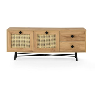 Mobile porta TV Dmarchin, Credenza da soggiorno, Armadio basso per TV, Base parete attrezzata, 140x40h60 cm, Quercia e Nero