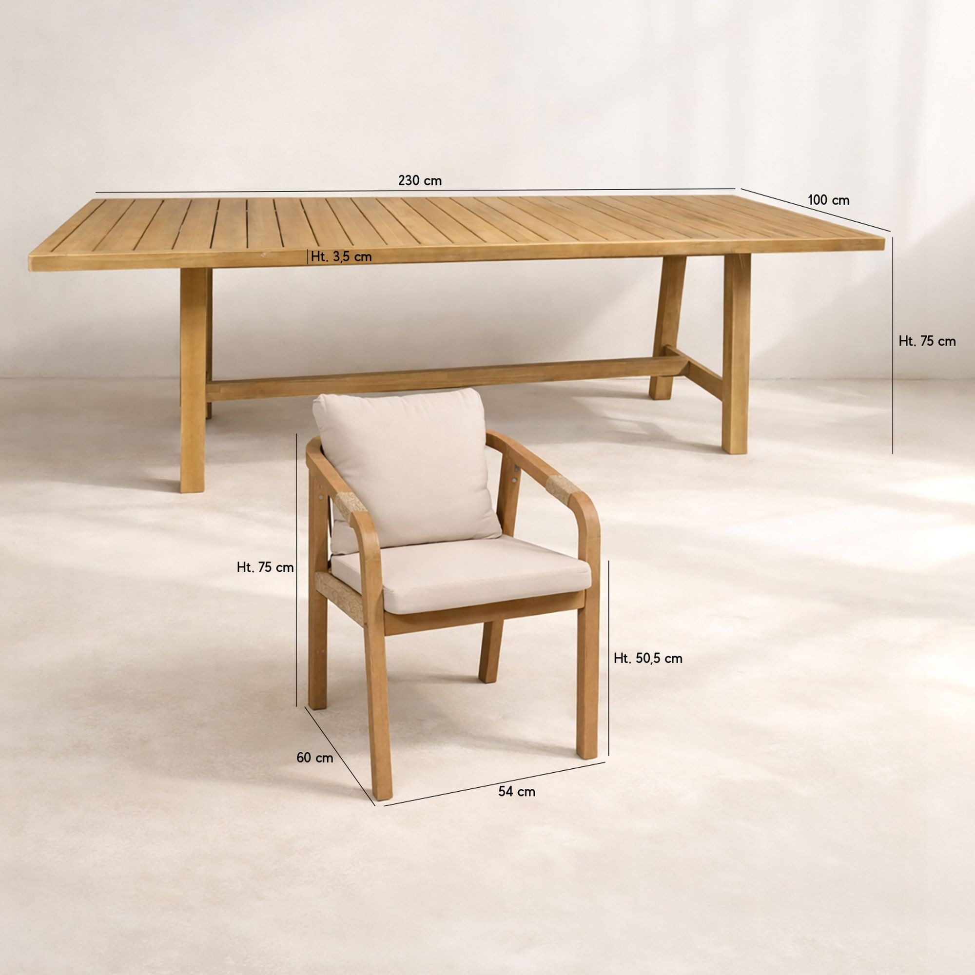 Ensemble de jardin table en bois d'acacia 8 places SAONA