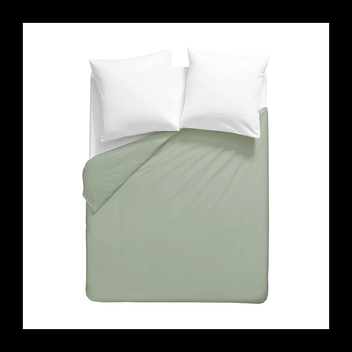 Housse de couette percale de coton uni vert Olana kaki
