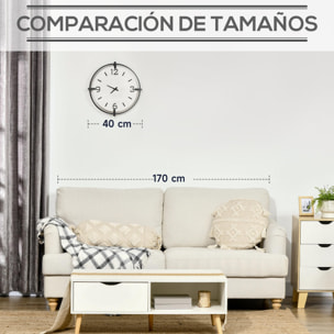 HOMCOM Reloj de Pared Silencioso de Ø40 cm Reloj de Pared de Metal y Madera con Funciona con Pilas sin Tictac Estilo Moderno Decoración para Salón Dormitorio Oficina Blanco