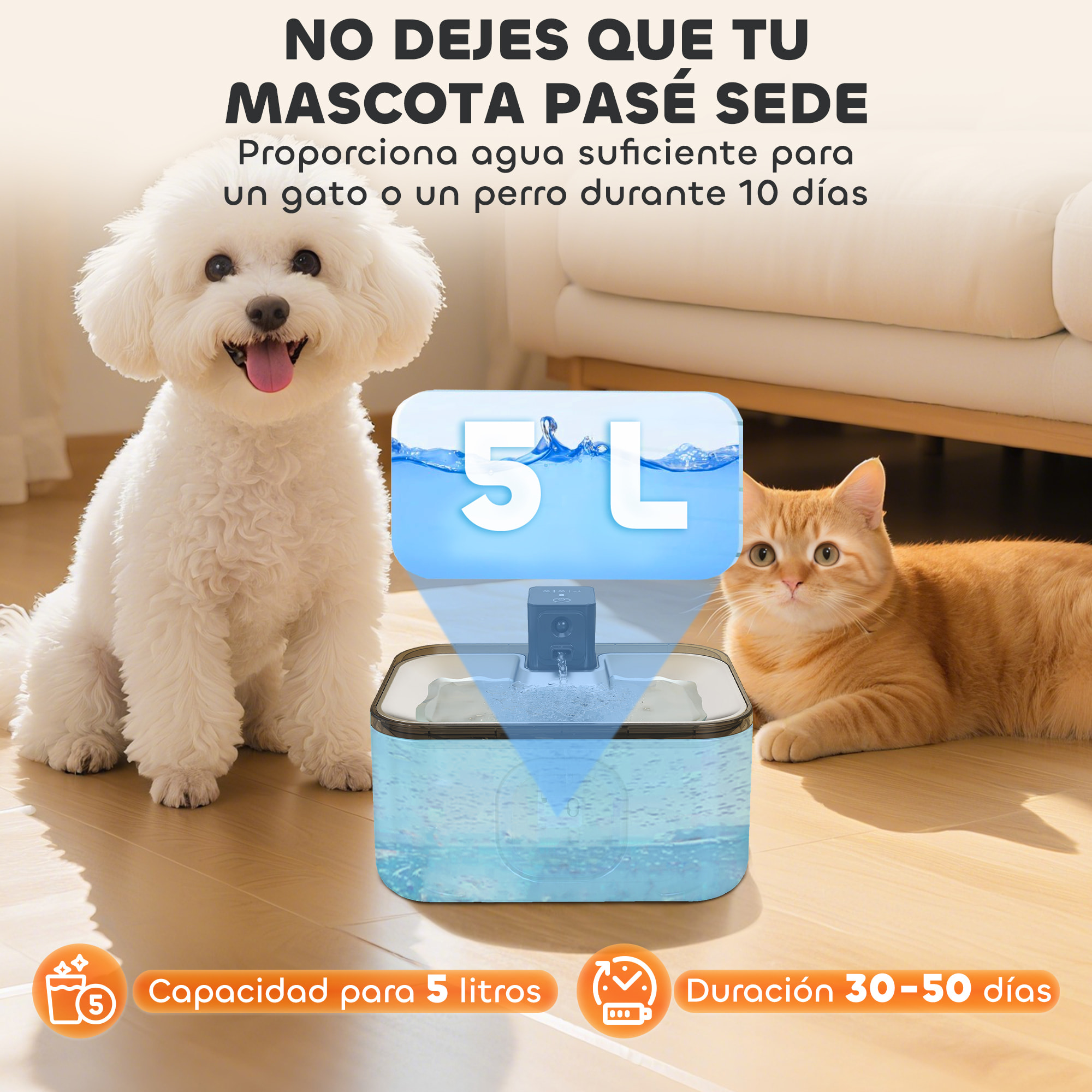 Fuente para Gatos de Acero Inoxidable 5L Bebedero Gatos Automático Fuente de Agua para Múltiples Mascotas con Luz LED Bomba Súper Silenciosa Sensor de Movimiento y Filtro de 3 Etapas