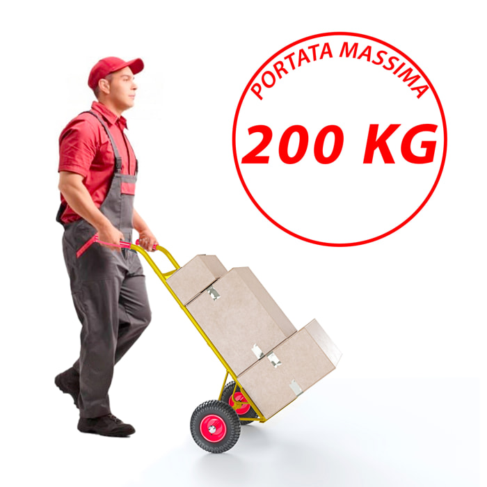 Carrello A Mano Portapacchi Portata 200 Kg In Acciaio Tubolare Ruote Pneumatiche Rinforzate Trasporto Pacchi Portasacchi 45 x 50.5 x 116 Cm Giallo