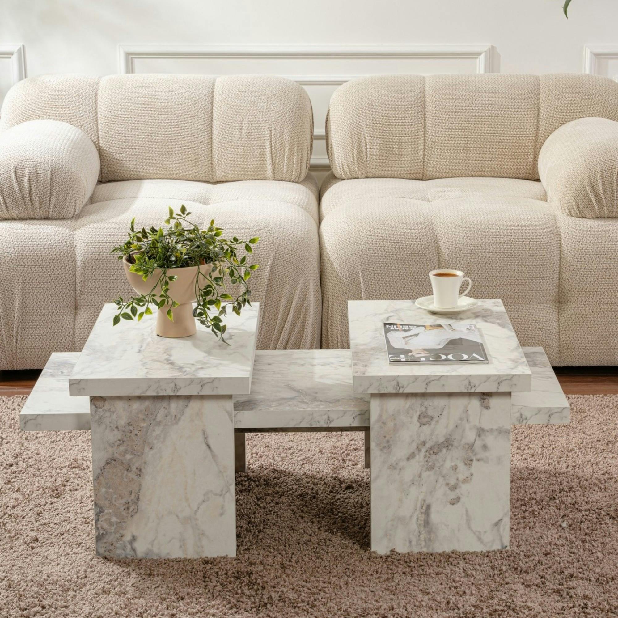 Table basse gigogne design – effet marbre (3 pièces) MARFA